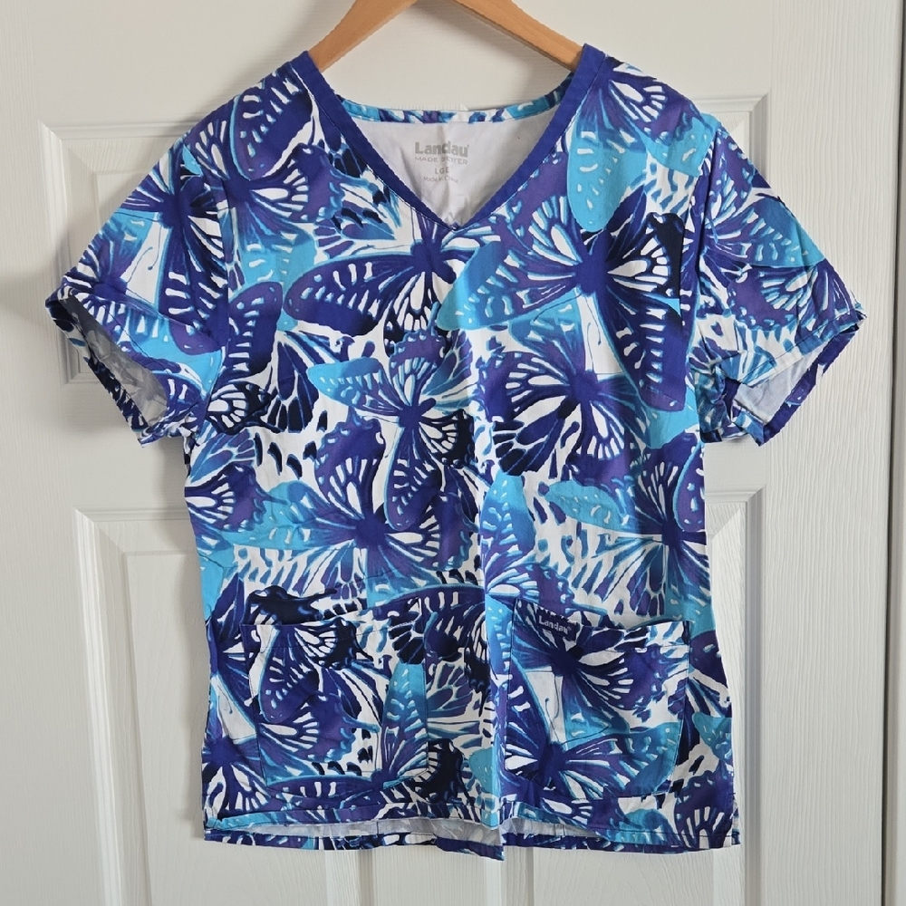 Landau Women's Blue Butterfly Print Top